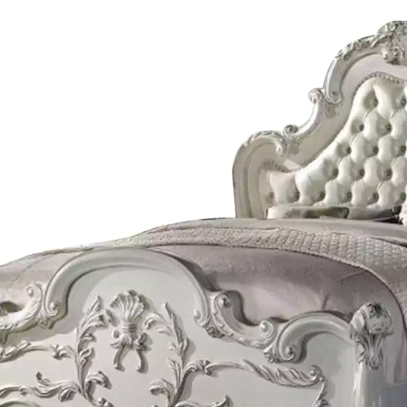Acme Furniture 97" California King Bed Dresden Bed Synthetic Leather and Bone White Finish : Rococo Style Ample Size, Camelback Design