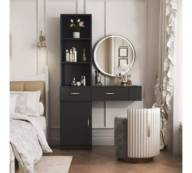 Black modern simple hair desk, multi-layer storage, large storage space