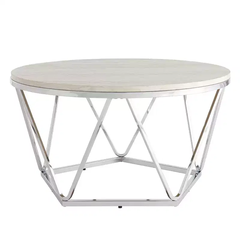 HomeRoots 33 Silver Manufactured Wood And Metal Round Coffee Table