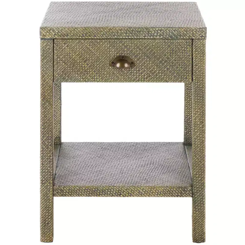 1-Drawer 1-Shelf Water Hyacinth Accent Table, Natural Finish, 16.94 lbs Capacity