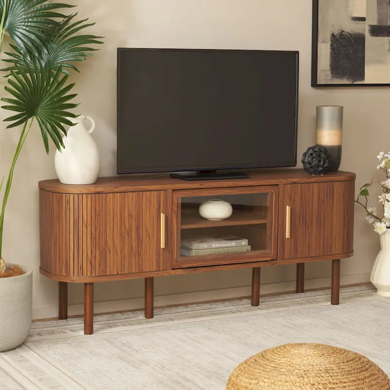 2 Tambour & 1 Glass Door Media Stand - 59Wx15Dx24H
