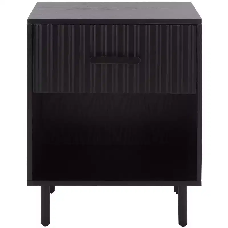 1 Drawer 1 Shelf Nightstand, Walnut, Metal Frame with MDF Surface
