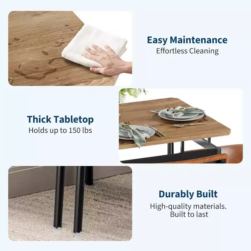 5 Piece Dining Table Set with Wooden Table & 4 PU Upholstered Chairs, Industrial Metal Frame, Compact Kitchen & Dining Room Set