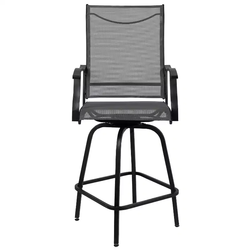 Flash Furniture Valerie Patio Bar Height Stools Set of 2, All-Weather Textilene Swivel Patio Stools and Deck Chairs with High Back & Armrests