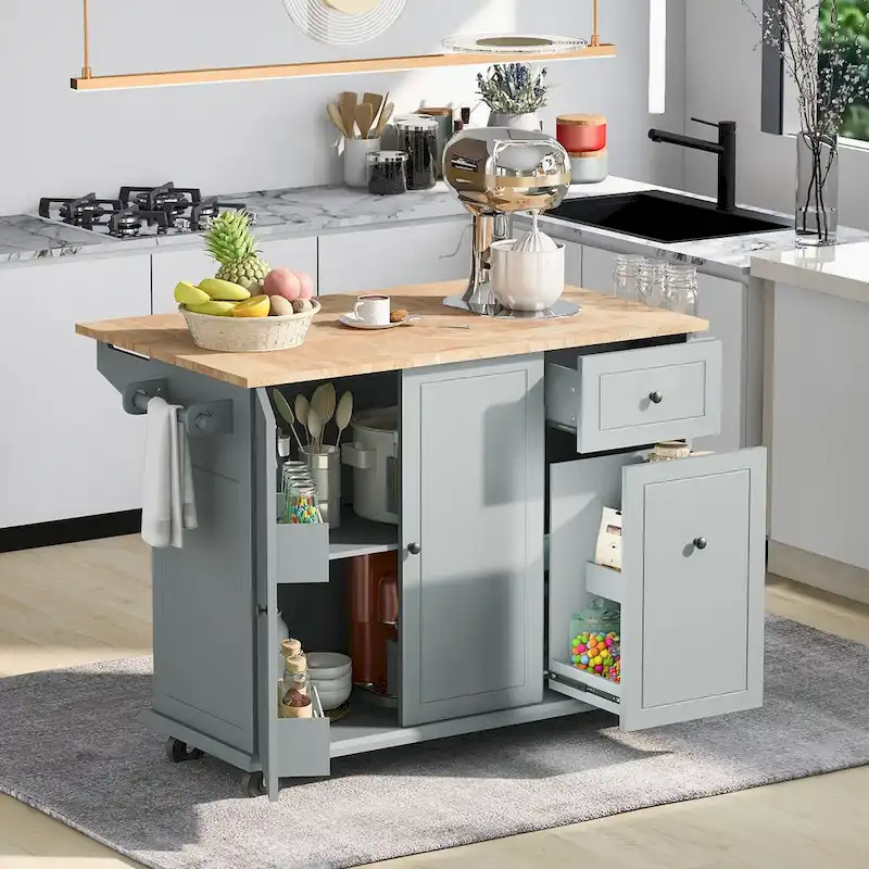 53.9 Kitchen Island Cart with Drop Leaf on Wheels