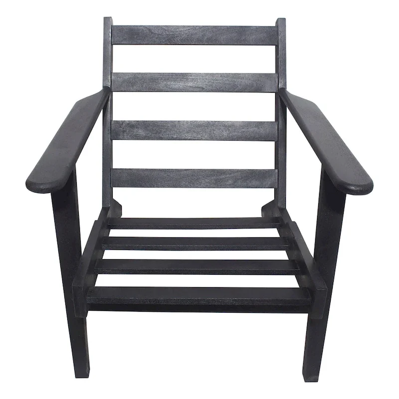 Amber Accent Chair, Handcrafted Slatted Mango Wood, Buffalo Leather Cushions, Angled Legs