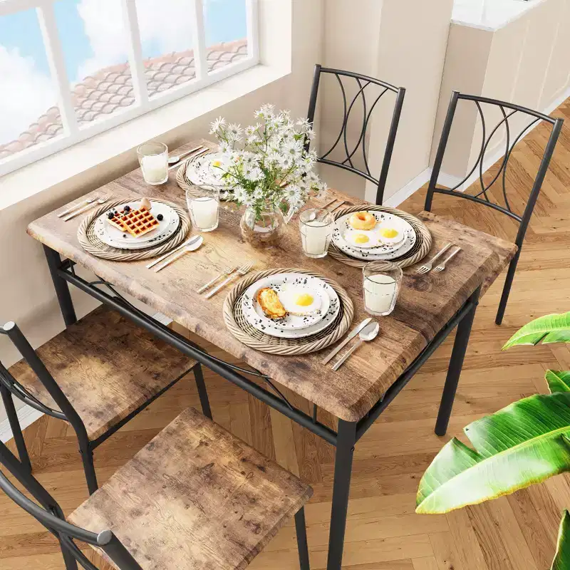 Kitchen Table and Chairs, Dining Room Table Set for 4 with Chairs, Kitchen Table Set Metal and Wood Rectangular Dining Table