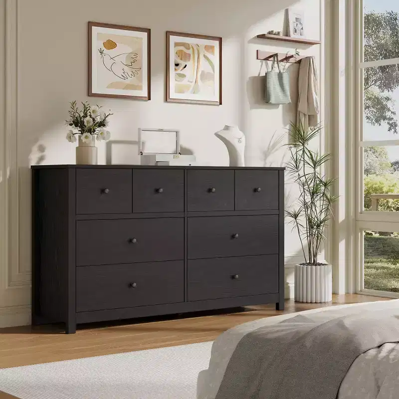 8 Drawer Dresser for Bedroom - Simply Modern Chest of Drawers, Wood Storage Double Dresser, Deep Drawers, Suitable for Living Room, Hallway Entryway