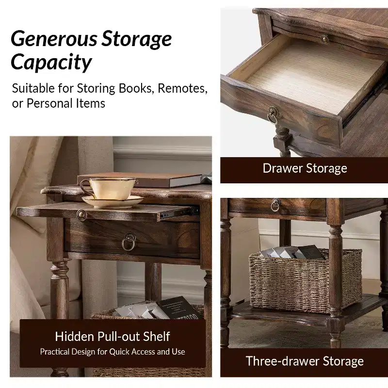 Alex 26 Tall 1 Drawer End Table Set of 2 with Built-in Charging Station|HULALA HOME