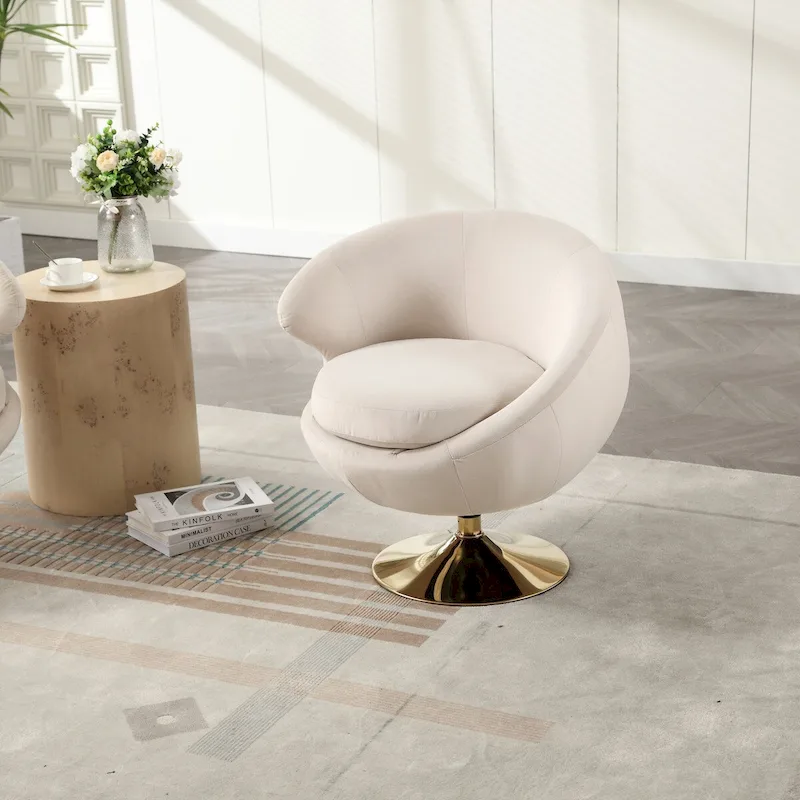 Velvet 360 Degree Swivel Left Cuddle Barrel Accent Chairs