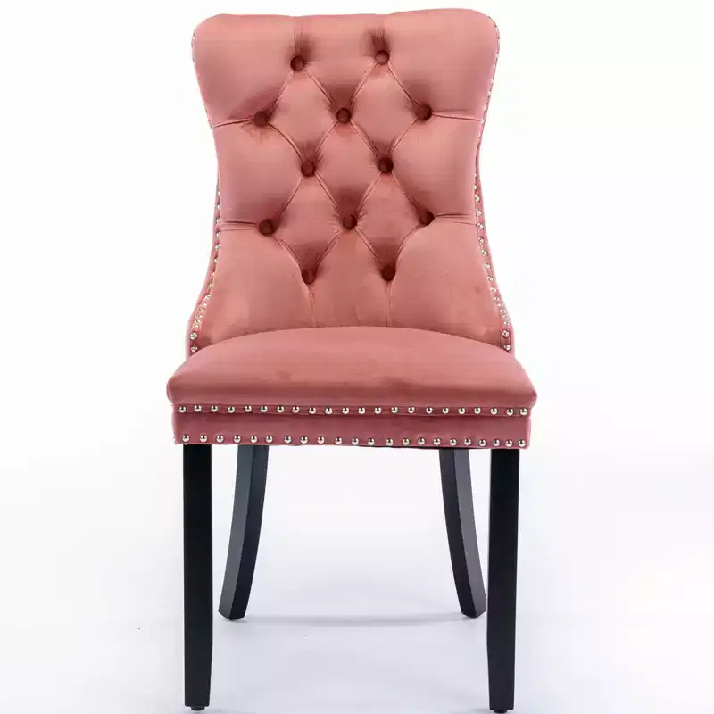 Modern Tufted Velvet Dining Chairs, Solid Wood Legs with Nailhead Trim, Contemporary Upholstered Side, Pink