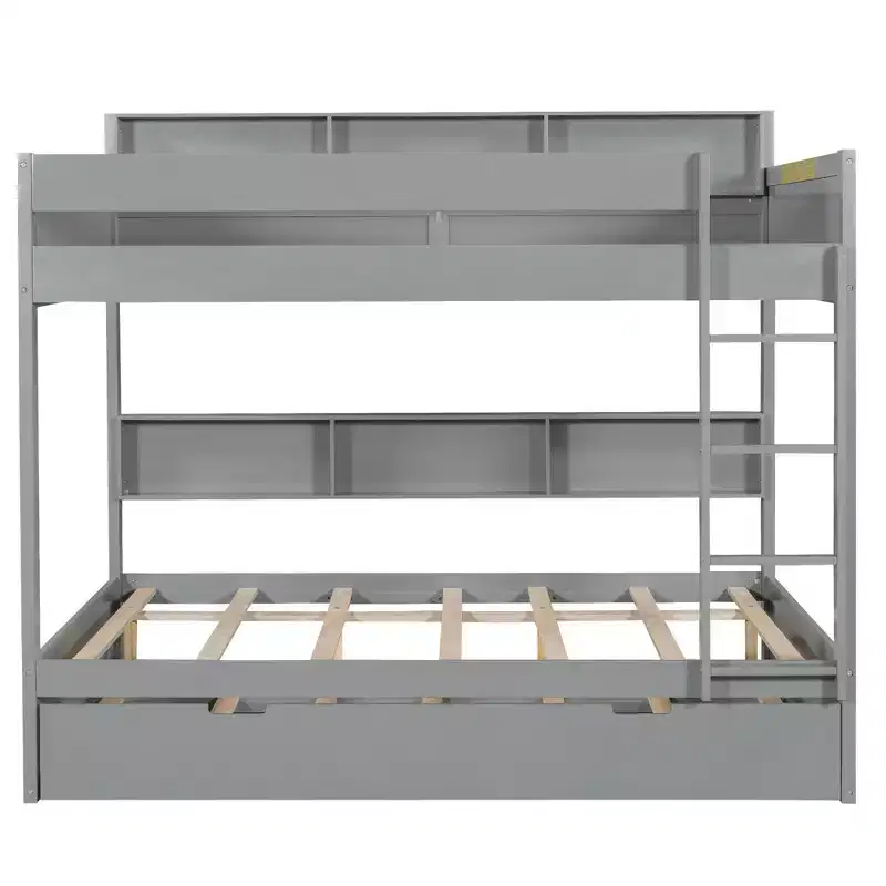 Luxystar Modern Full over Full Bunk Bed with Shelves and Trundle