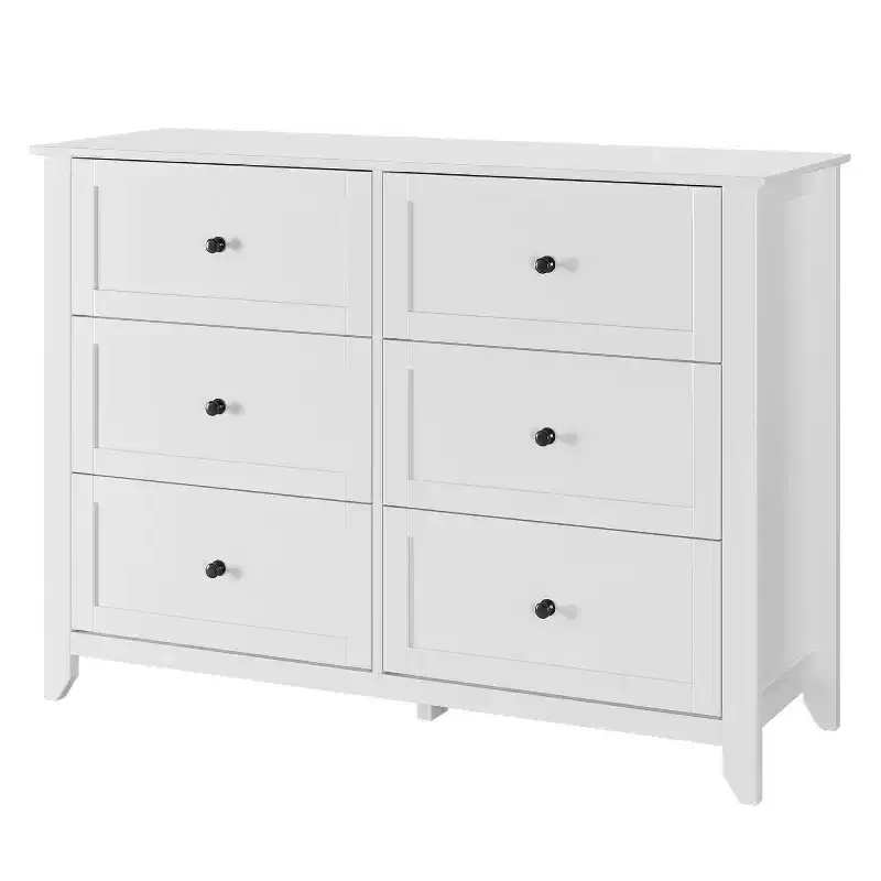 GustoWave 6 Drawer Dresser, Modern Chest of Drawers with Round Handle and Sturdy Leg