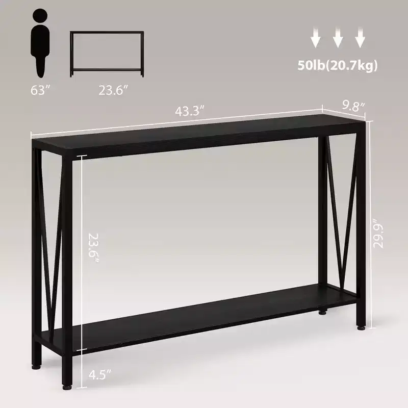 43 Console Table, 2-Tier Industrial Narrow Entryway Table , Sofa Table, Console Tables for Entryway