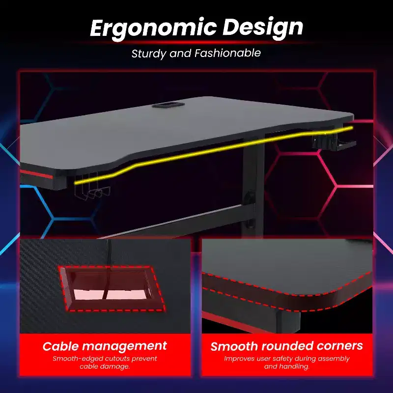 BestMassage 47 Inch Computer Desk Gaming Desk Writing Desk T-Shaped Office Desk PC Desk with Built-in Cup Holder, Red