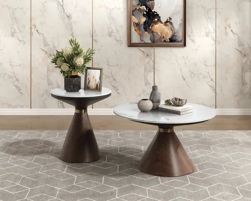 31.5 Modern Round Coffee Table with White Sintered Stone Top