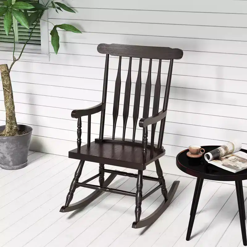 Costway Set of 2 Wood Rocking Chair Glossy Finish White\ Coffe