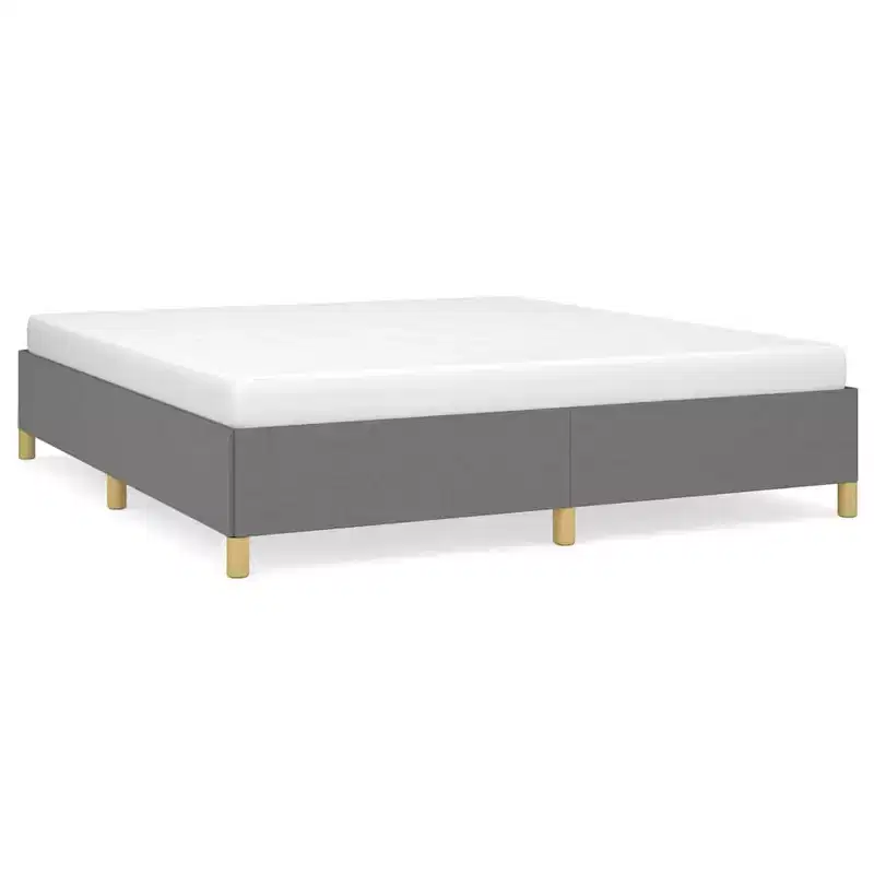 King Size Platform Bed Frame, Dark Gray Upholstered, No Headboard, 13.8