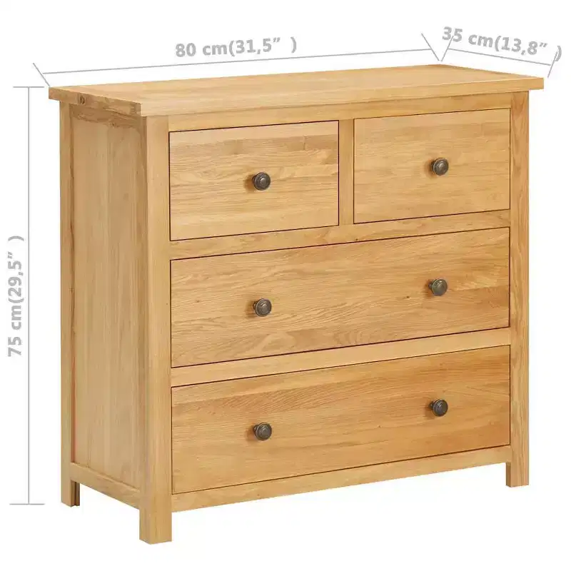 Chest Of Drawer Natural Oak Solid Oak Wood, MDF with Oak Veneer