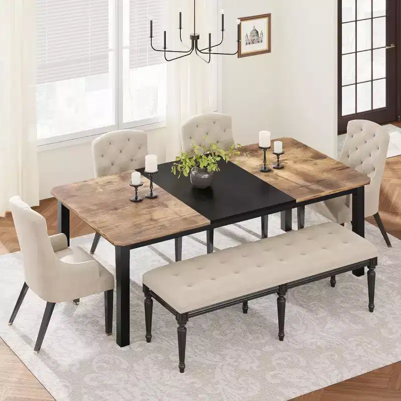 Industrial Dining Table for 6-8 People, 78.7 Long Wooden Kitchen Table with Sturdy Metal Frame