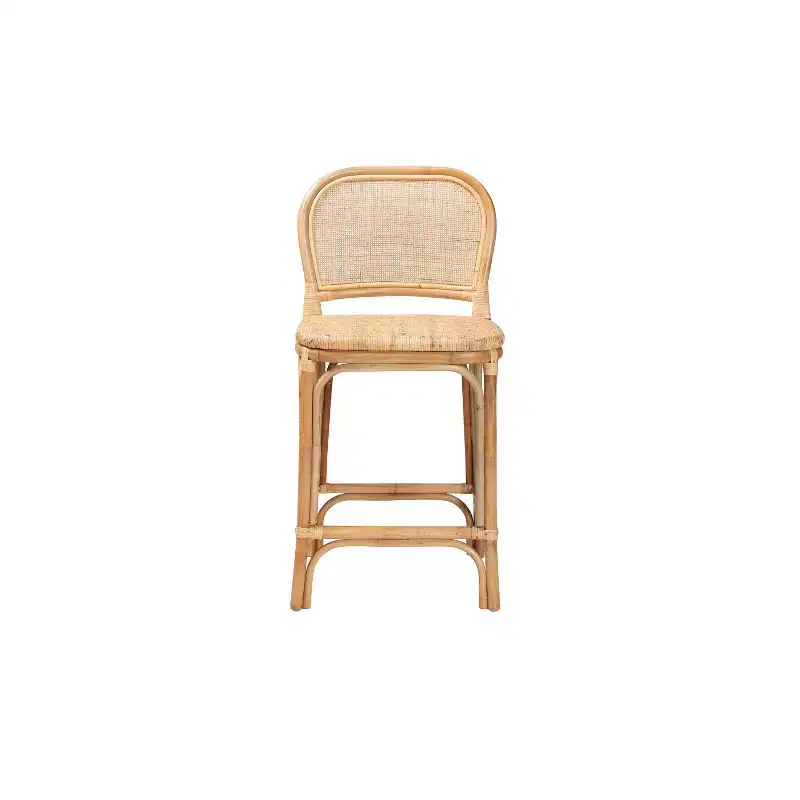 Baxton Studio Adrena Rattan Counter Height Barstool Natural Brown : Fixed Height, No Assembly, Spot Clean