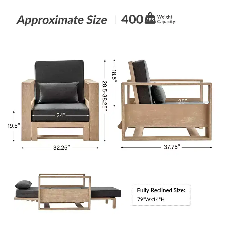 Amilcare Chaise Lounge with Adjustable Backrest Set of 2|HULALA HOME