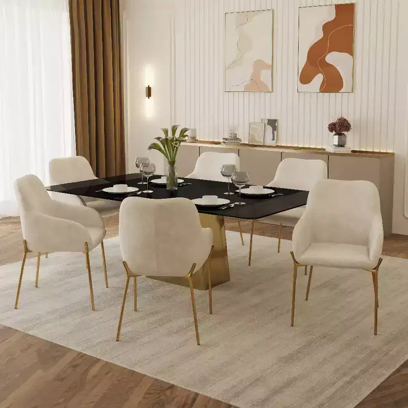 LeisureMod Zaire Modern Dining Chair  Upholstered Side Chair with Gold Iron Legs, Stylish Accent Chair for Dining Room or Kitchen Set of 2