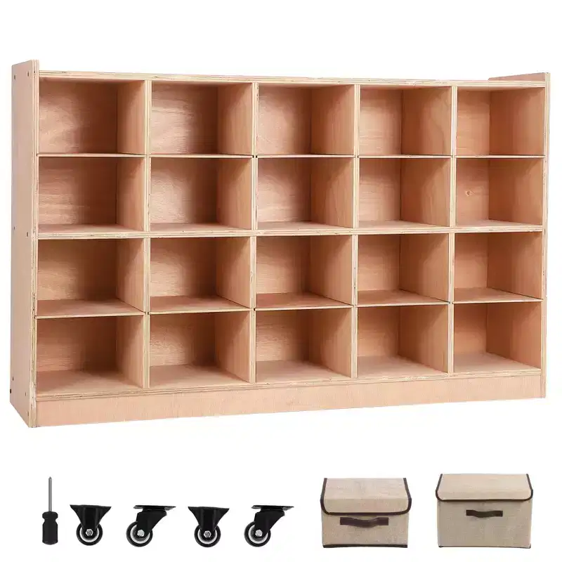 Wall-Mounted Storage Cabinet:15 Cubes,5 Hooks,10-Kid Capacity,Double-Stack,4731.511.7In,Mounting Kit (For Classrooms/Nurseries)