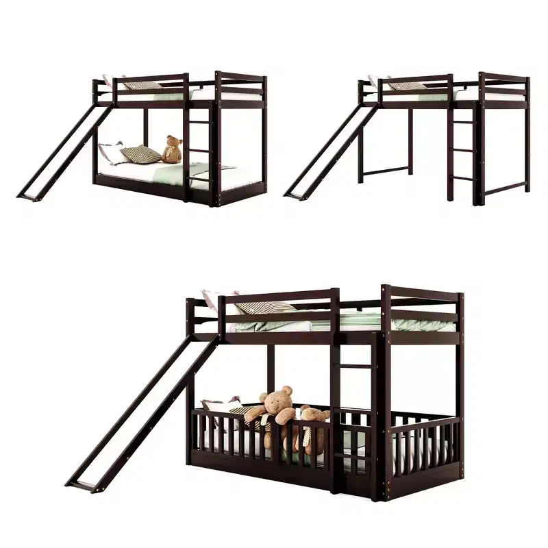 Twin Over Twin Bunk Bed with Slide and Ladder, White