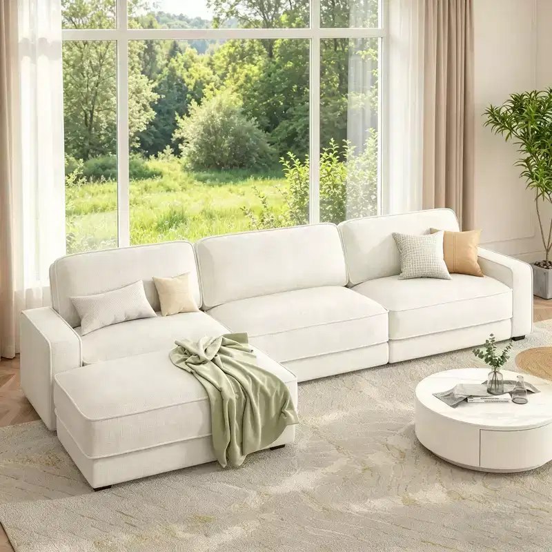 Dyonery 119 L Shaped Couch Modular Sectional Sleeper Sofa, CHENILLE Fabric with Deep Seat, Tool-Free Assembly