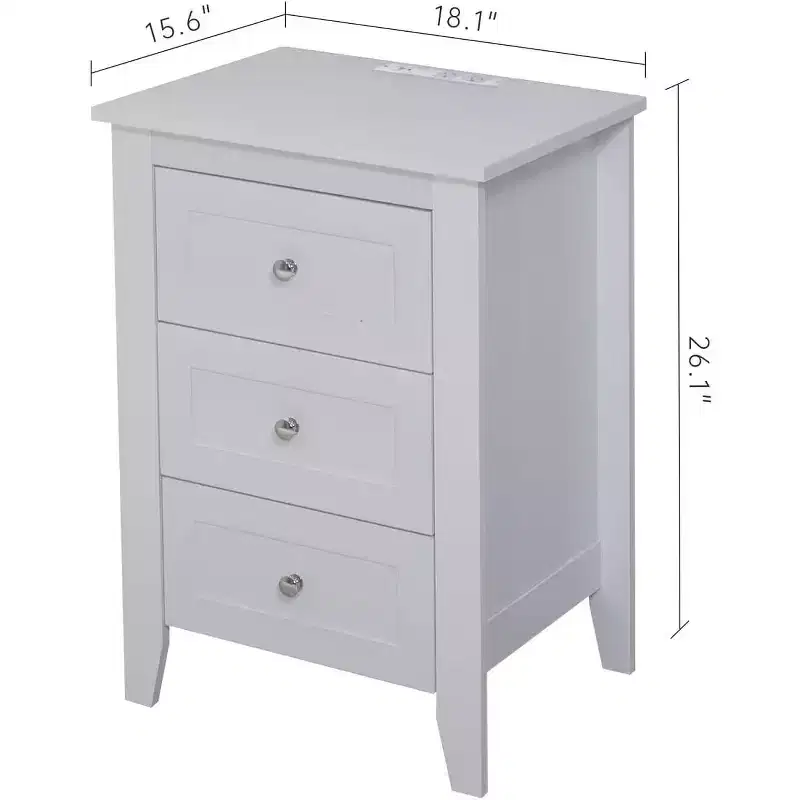 Nightstand Side Table with 2 Storage Drawers, Easy to Assemble, Mid-Century Vintage Bedside Table for Bedroom, Living Room, Salon, Office, White