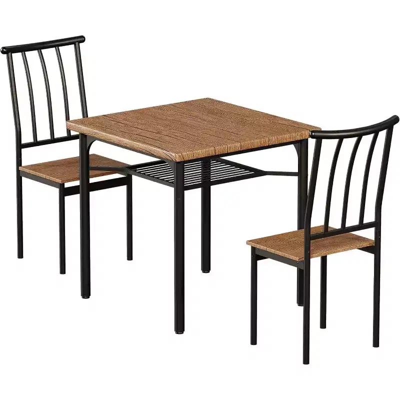 2-Piece Indoor Modern Square Table Kitchen Dining Table Set for 2 with Space-Saving Design, MDF and Stainless Steel