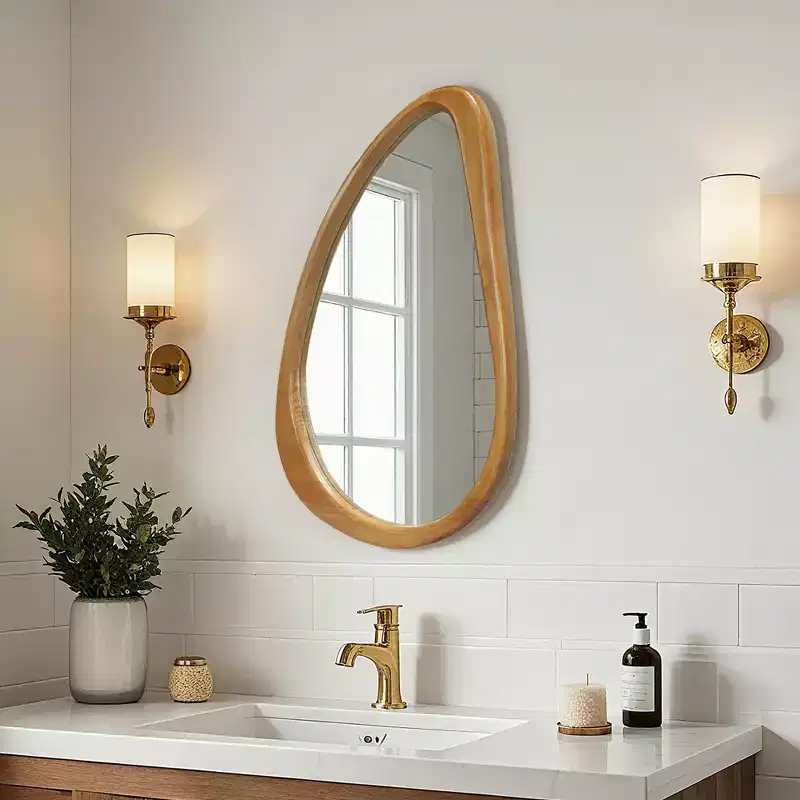 GDFStudio Jenera Modern Wood Irregular Teardrop Wall Mirror