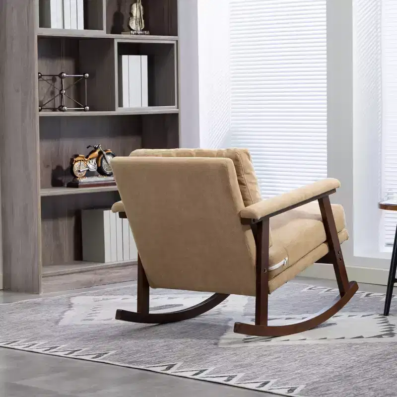 GDFStudio Ellowyn Mid Century Modern Wood Upholstered Accent Rocking Chair