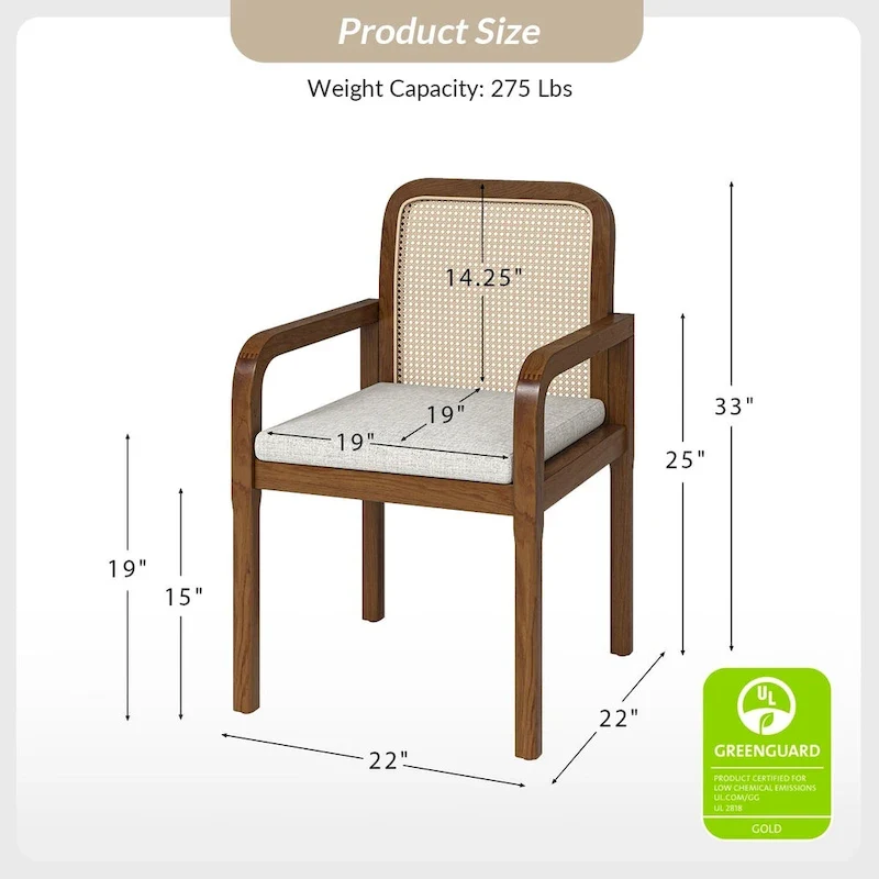 Modern Rattan Back Dining Chair with Removable Cushion | Boho Style | Set Available
