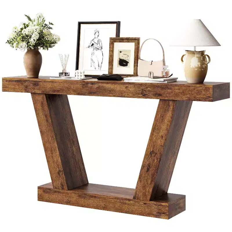 Farmhouse Extra-Long Narrow Console Table, 2-Tier Sofa Table Behind Couch, Entryway Accent Table for Hallway, Foyer & Living Room