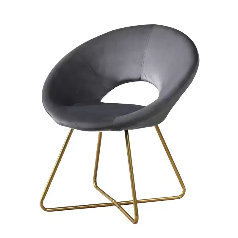 Roundhill Furniture Slatina Silky Velvet Upholstered Accent Chair, Gray with Gold Tone Finished Base