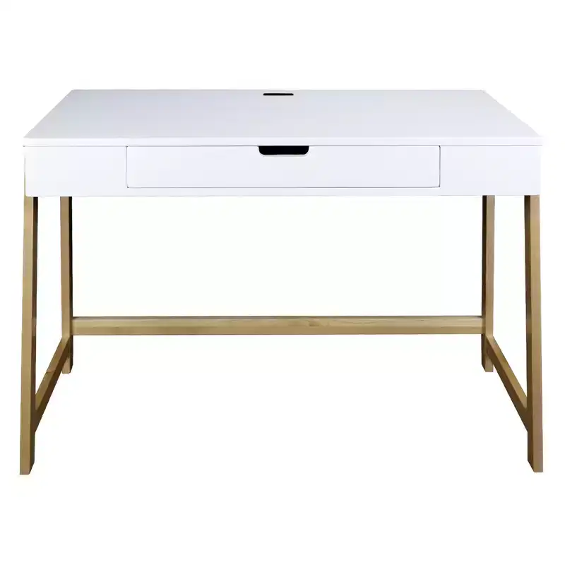 Smart Desk with USB Ports White/Natural -: Hardwood Construction, Easy Assembly