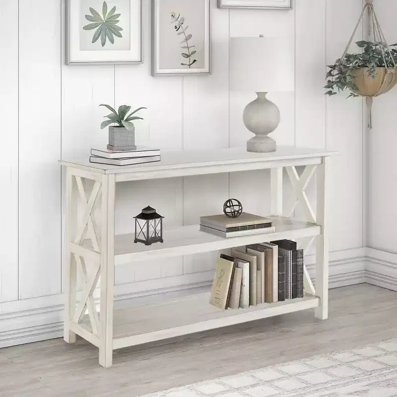 2 Shelf Entryway Table White -: Modern Farmhouse Style, MDF Build, Rectangle Shape