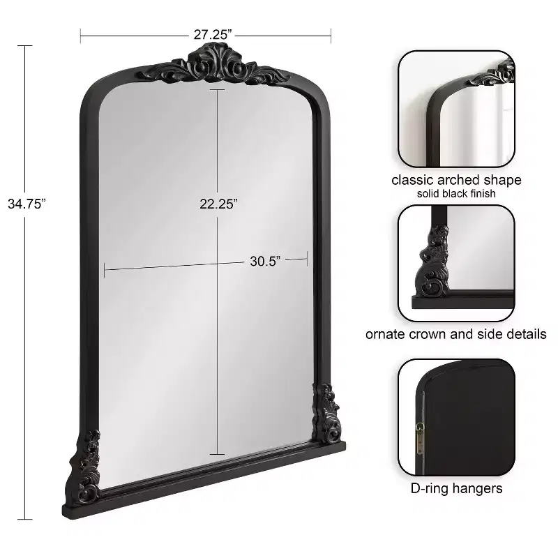 Kate & Laurel All Things Decor 28"x35" Barberry Arch Mirror MDF Black