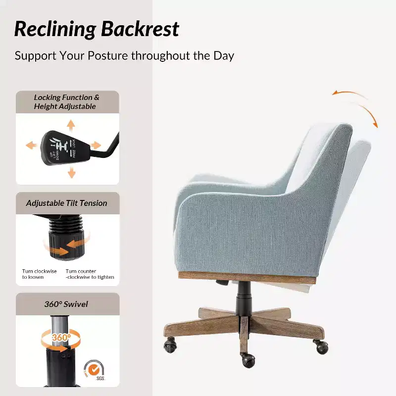 Merry Office Chair with Adjustable Height and Curved Armrests|HULALA HOME