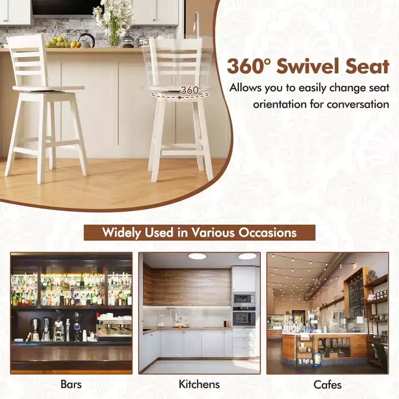 Costway 2 PCS 24.5 Counter Height Bar Chairs Swivel Bar Stools with Hollow Backrest Brown/White