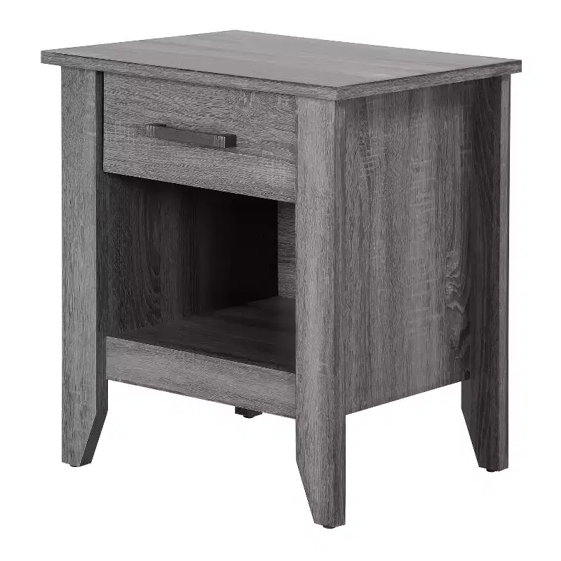 Grey 1-Drawer Nightstand with Open Shelf