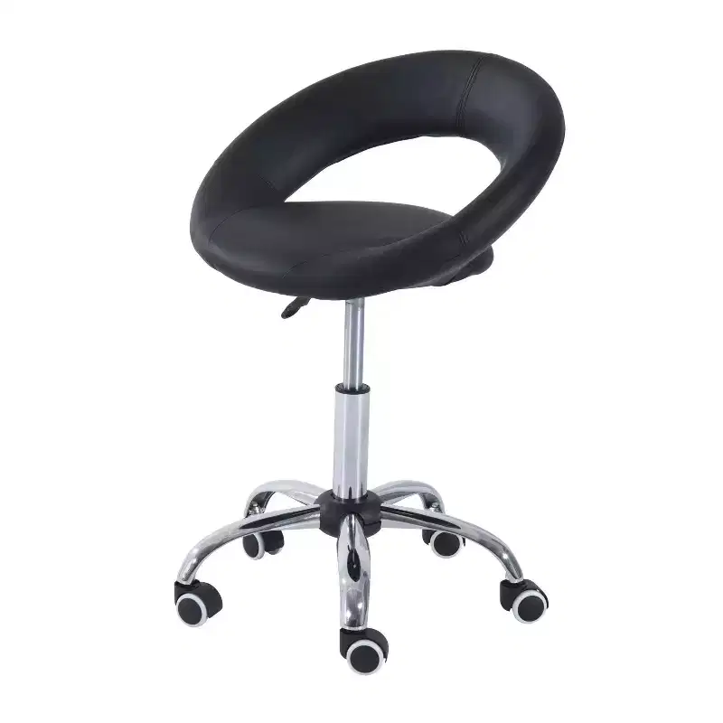 Crescent Rolling Salon Stool with Adjustable Height, Breathable Open Back, Foam Cushion Seat, and 5 Caster Wheels