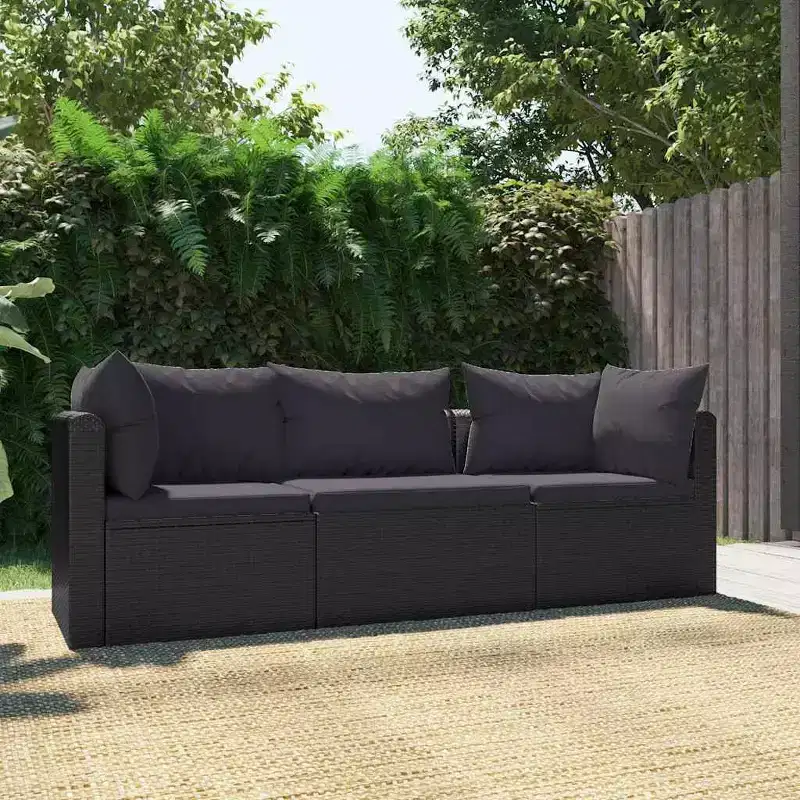 vidaXL Garden Sofa Black PE Rattan, Powder-Coated Steel Standard