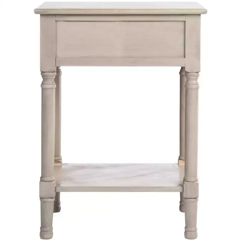 1-Drawer Accent Side Table with Herringbone Detail & Open Shelf, Distressed White