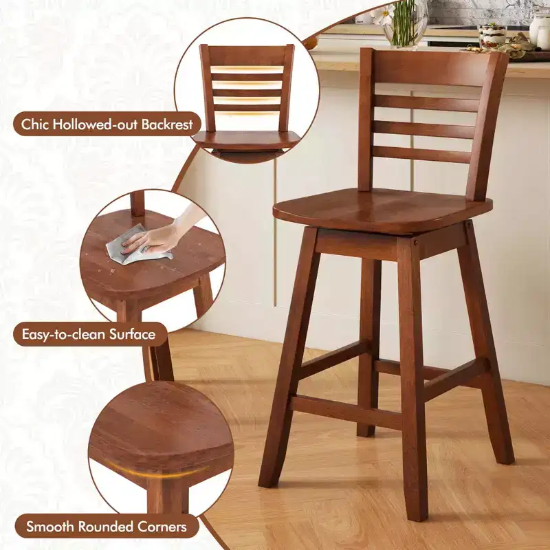 Costway 2 PCS 24.5 Counter Height Bar Chairs Swivel Bar Stools with Hollow Backrest Brown/White