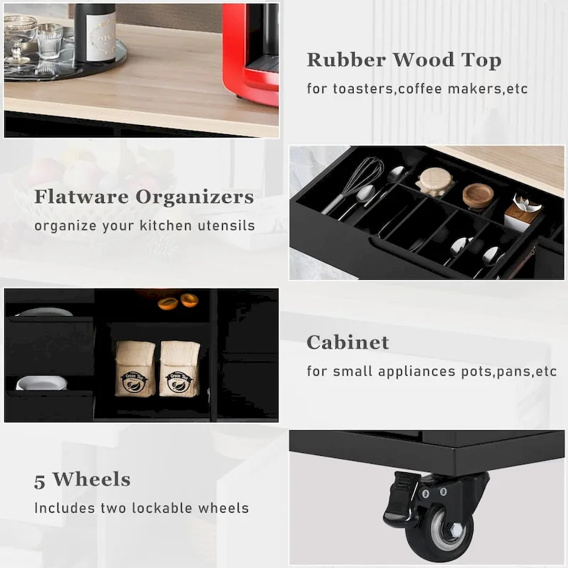 53 in. W Kitchen Island with Countertop and Drawers - N/A