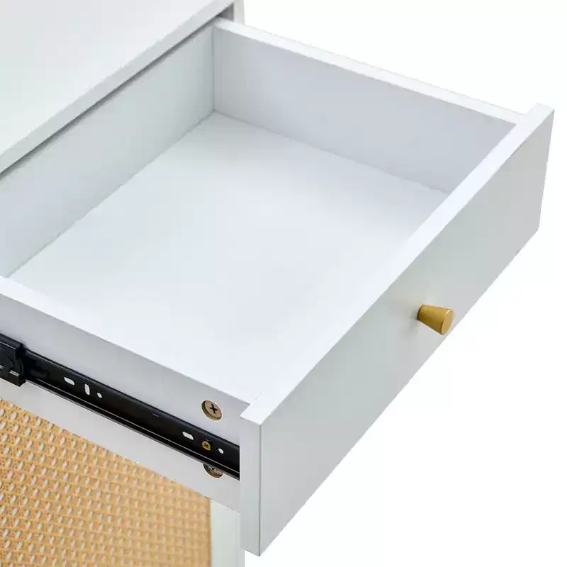 Storage rattan shoe cabinet with 2 drawers and bottom shelf, suitable for entryways, bedrooms, and living rooms.