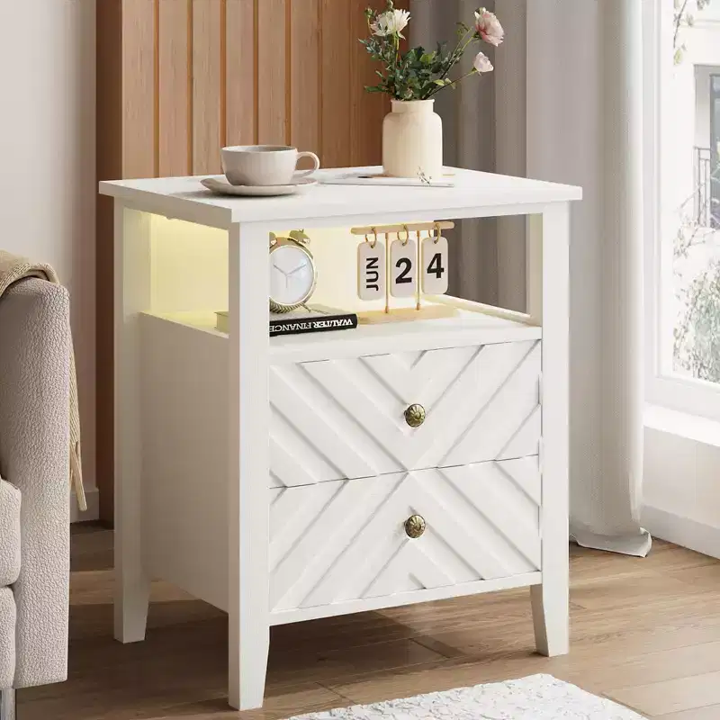 Elegant LED Nightstand with 2 Storage Drawer and Remote-Controlled Color Lights - Perfect for Modern Bedrooms